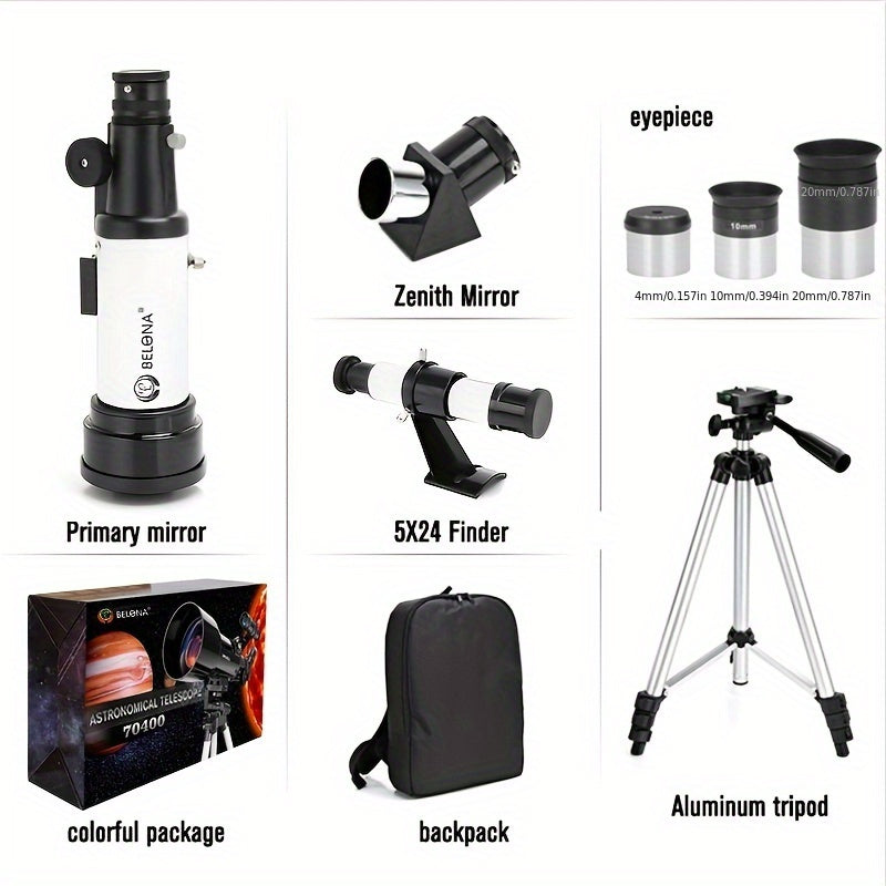 Adults' 70mm Aperture 400mm AZ Refractor Telescope for Astronomy and Stargazing with Smartphone Adapter