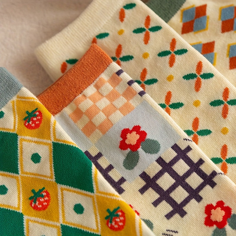 Мужские среднеголовные носки с клубничным солнечным узором для активного отдыха, набор из 5