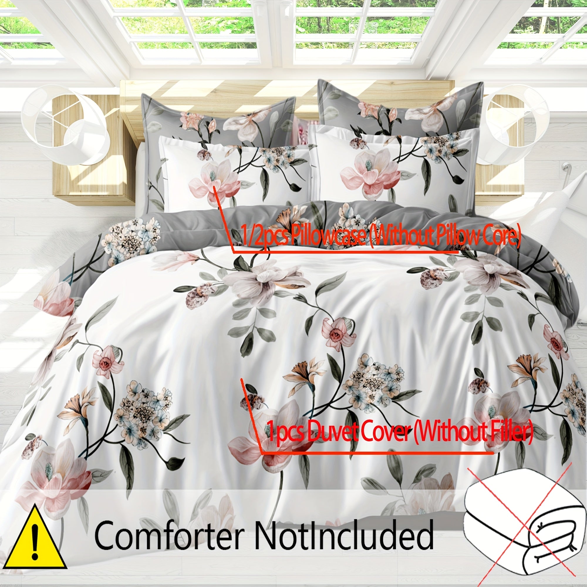 Two-Color Flower Pattern Bedding Set for Bedroom and Guest Room with Soft Polyester Fabric