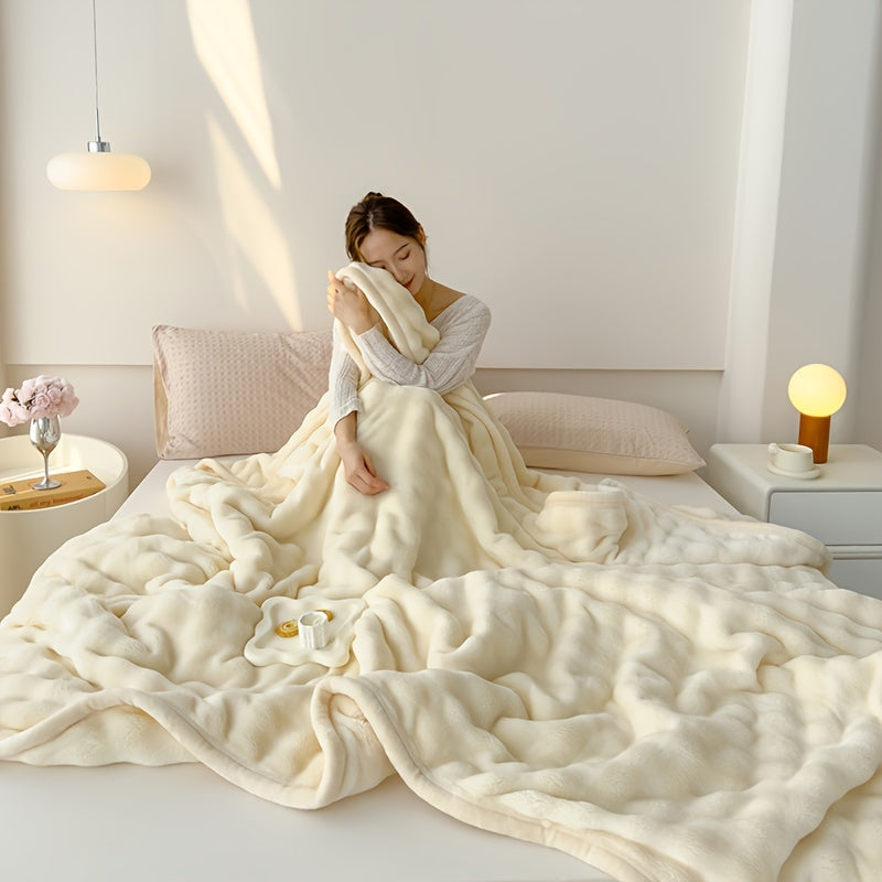 Luxury Blanket Thickened Rabbit Velvet Bubble Design Breathable Skin-Friendly Machine Washable