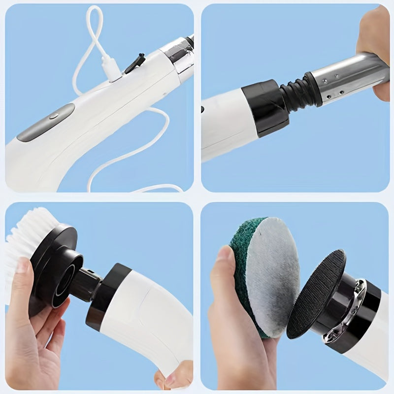 IAGREEA Elektrik Spin Scrubber 8 cho'tkasi - USB orqali zaryadlanadigan, sozlanadigan uzatma tutqichi, raqamli ko'rsatkich, o'rtacha qattiqlikda hammom, oshxona, hojatxona, yashash xonasi, avtomobil uchun samarali tozalash - ko'p maqsadli tozalash asbobi