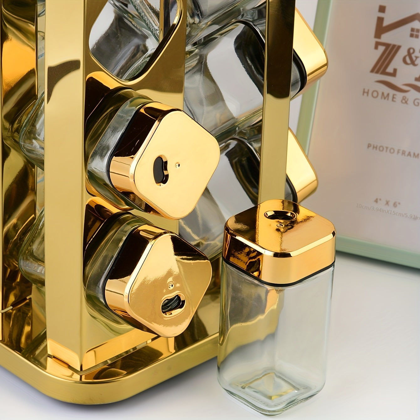 Iron Countertop Spice Rack Organizer with 12 Jars and Revolving Shelf