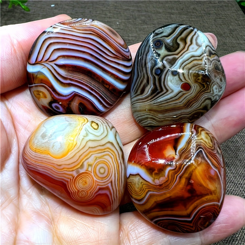 Set of 4 One-of-a-Kind Striped Agate Crystal Quartz Stones for Jewelry Making