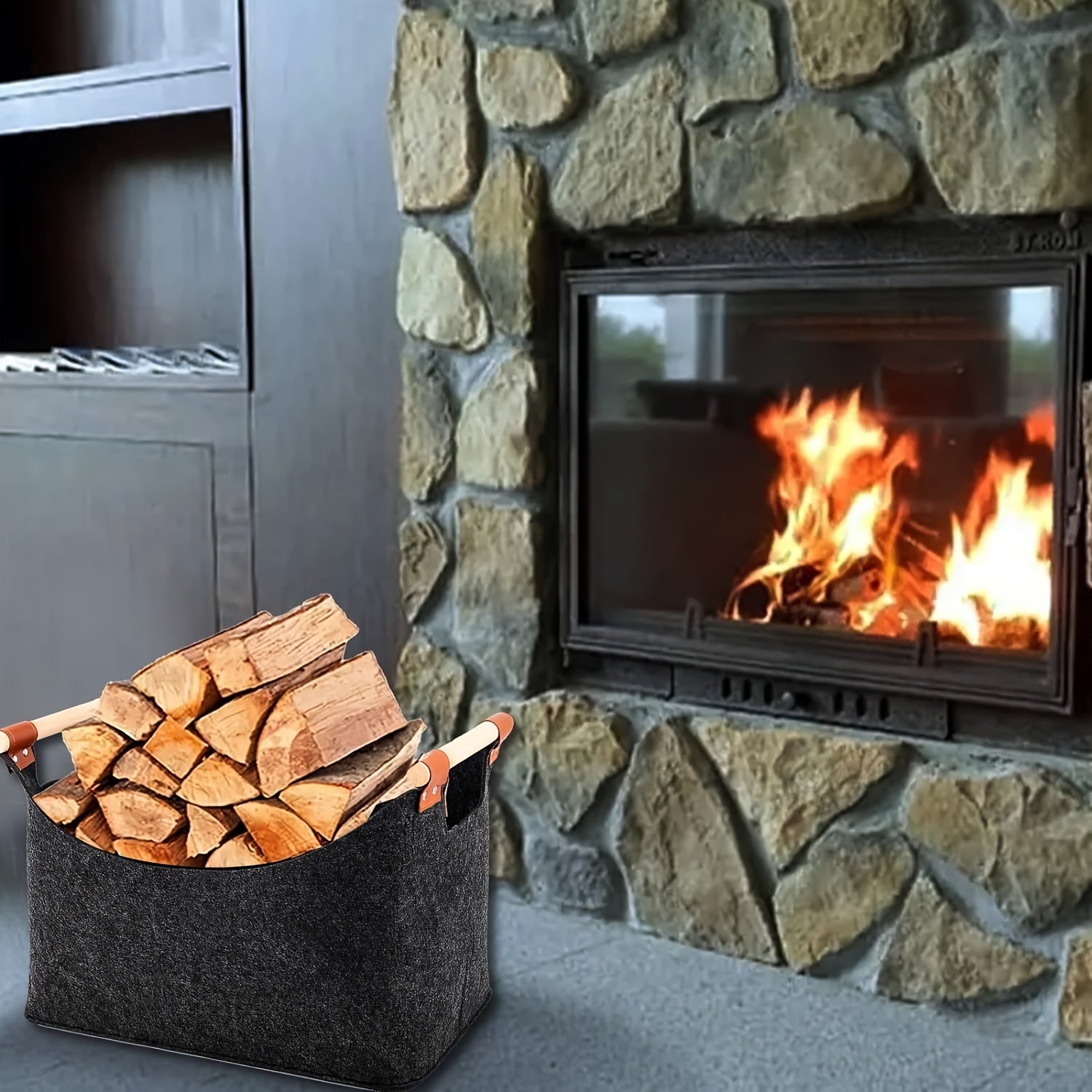 Large Capacity Firewood Carrier with Handles for Indoor Storage of Firewood Toys and Clothes