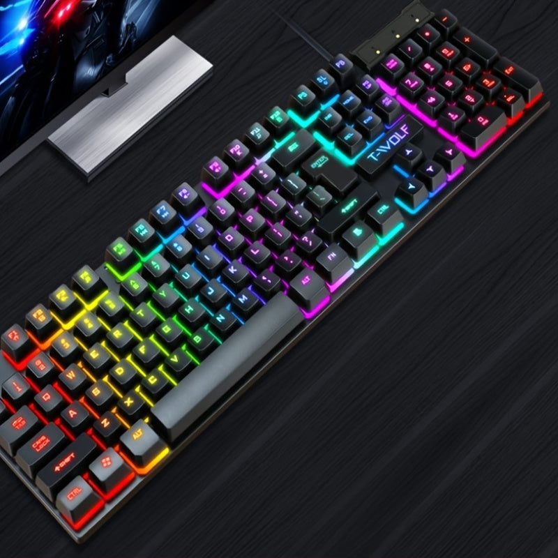 2pcs Wired Gaming Keyboard and Mouse Set with Rainbow Backlit for PC and Consoles