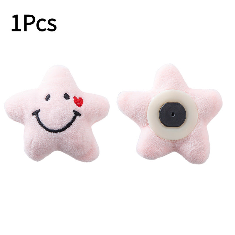 Set of 4 Blue Star-Shaped Quilt and Bed Skirt Corner Holders with Plush Faces