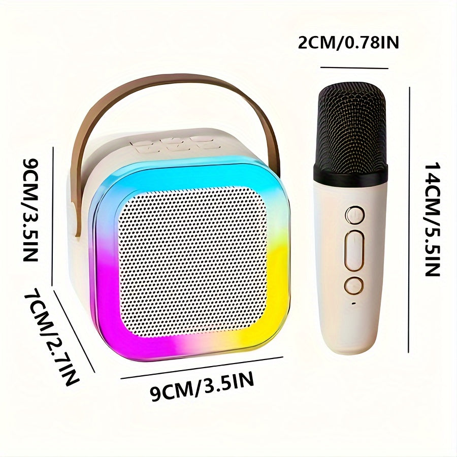 Mini Portable Karaoke Speaker with Wireless Microphones and LED Lights