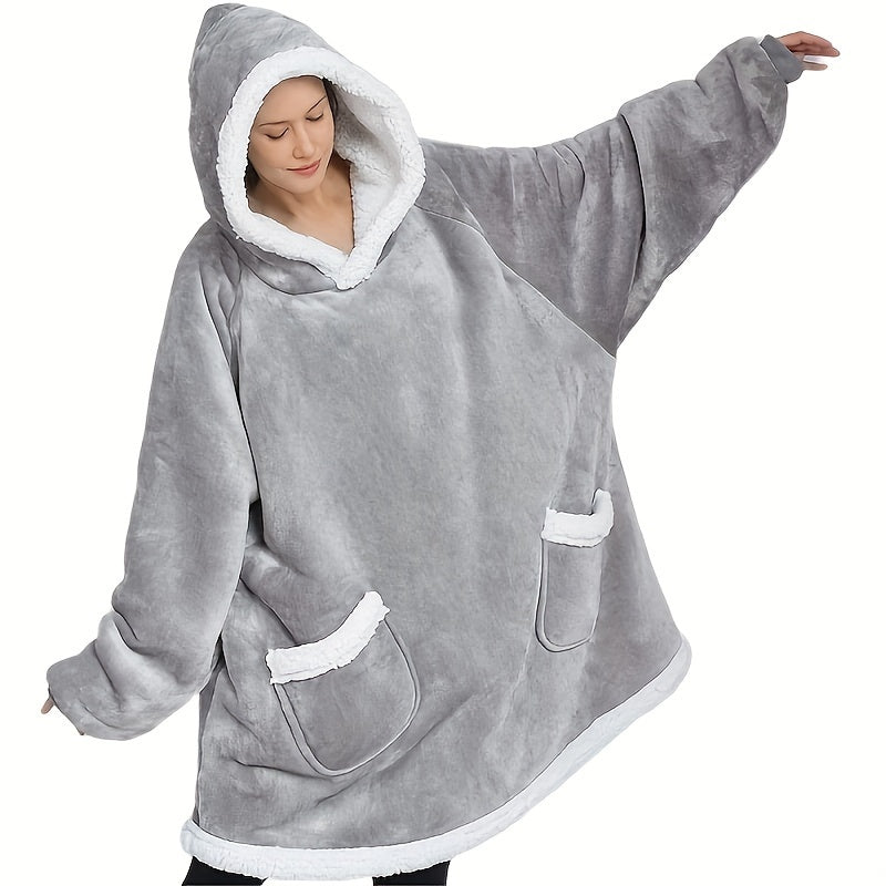 Oversized Sherpa Hoodie Blanket for Men and Women with Pocket