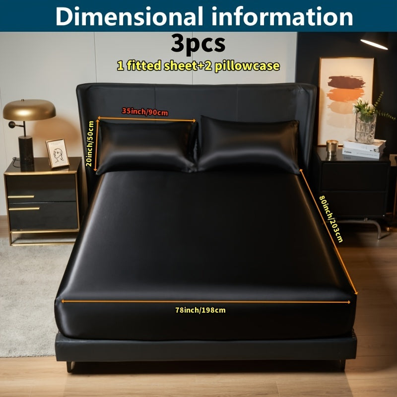 Роскошный сатиновый комплект простыней и наволочек однотонного цвета для кровати