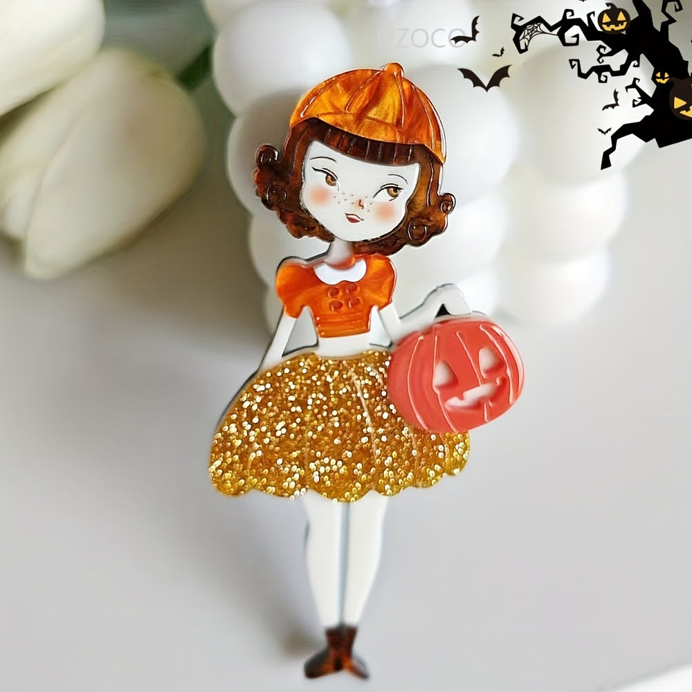 Retro Punk Acrylic Brooch Pins Halloween Icons Pumpkins Skeletons Bats Quirky Cartoon