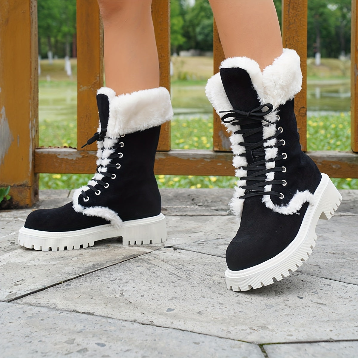Women's Winter Boots Warm Faux Leather Cowgirl Ankle Shoes Black White