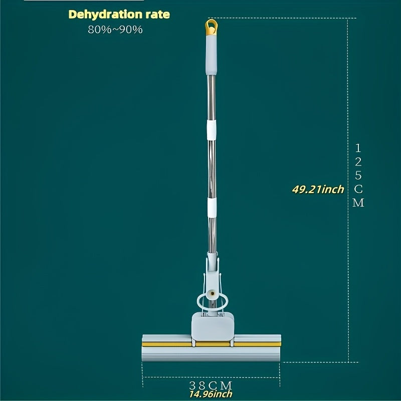 Self-Twisting Sponge Mop with 15-Inch Head for Wet and Dry Floor Cleaning