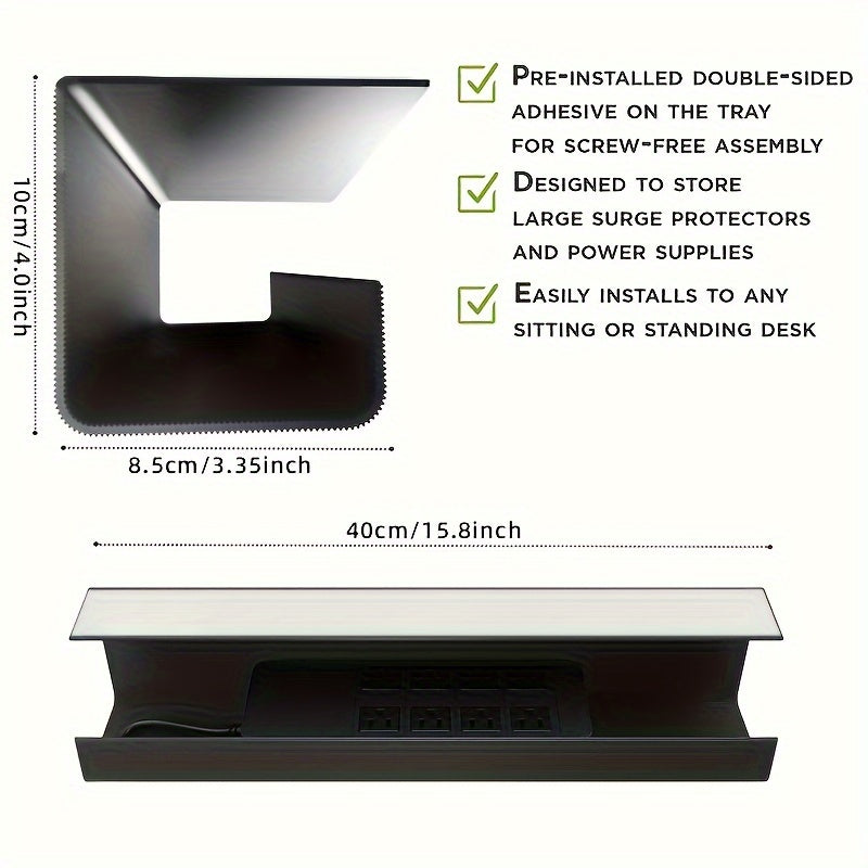 Plastic No-Screw Under-Desk Cable Management Tray Self-Adhesive Wire Organizer