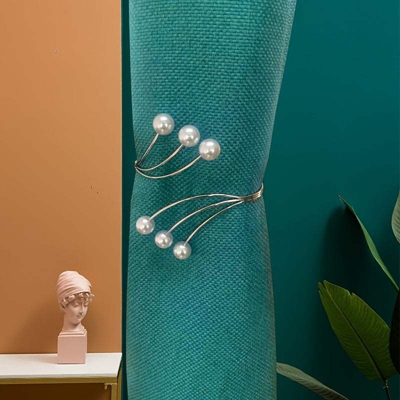 Stylish Metal Holdbacks for Curtains Faux Pearl Curtain Buckle Home Decor