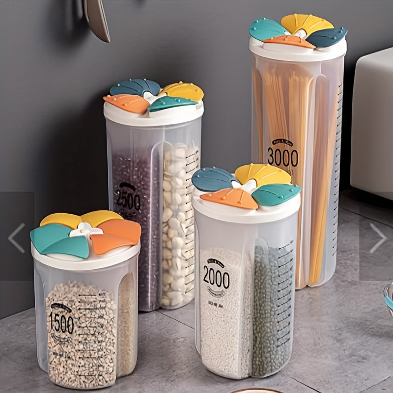 Contenedor de almacenamiento de alimentos con 4 cuadrículas, hermético, transparente, cuadrado, para cereales, arroz, pasta