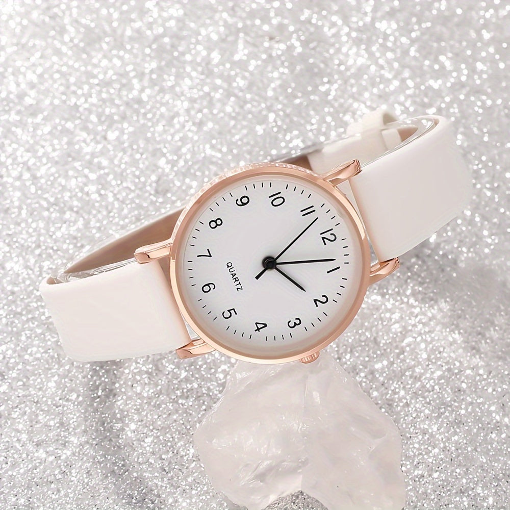 Women's Quartz Watch and Butterfly Jewelry Set with Faux Leather Strap for Gifts