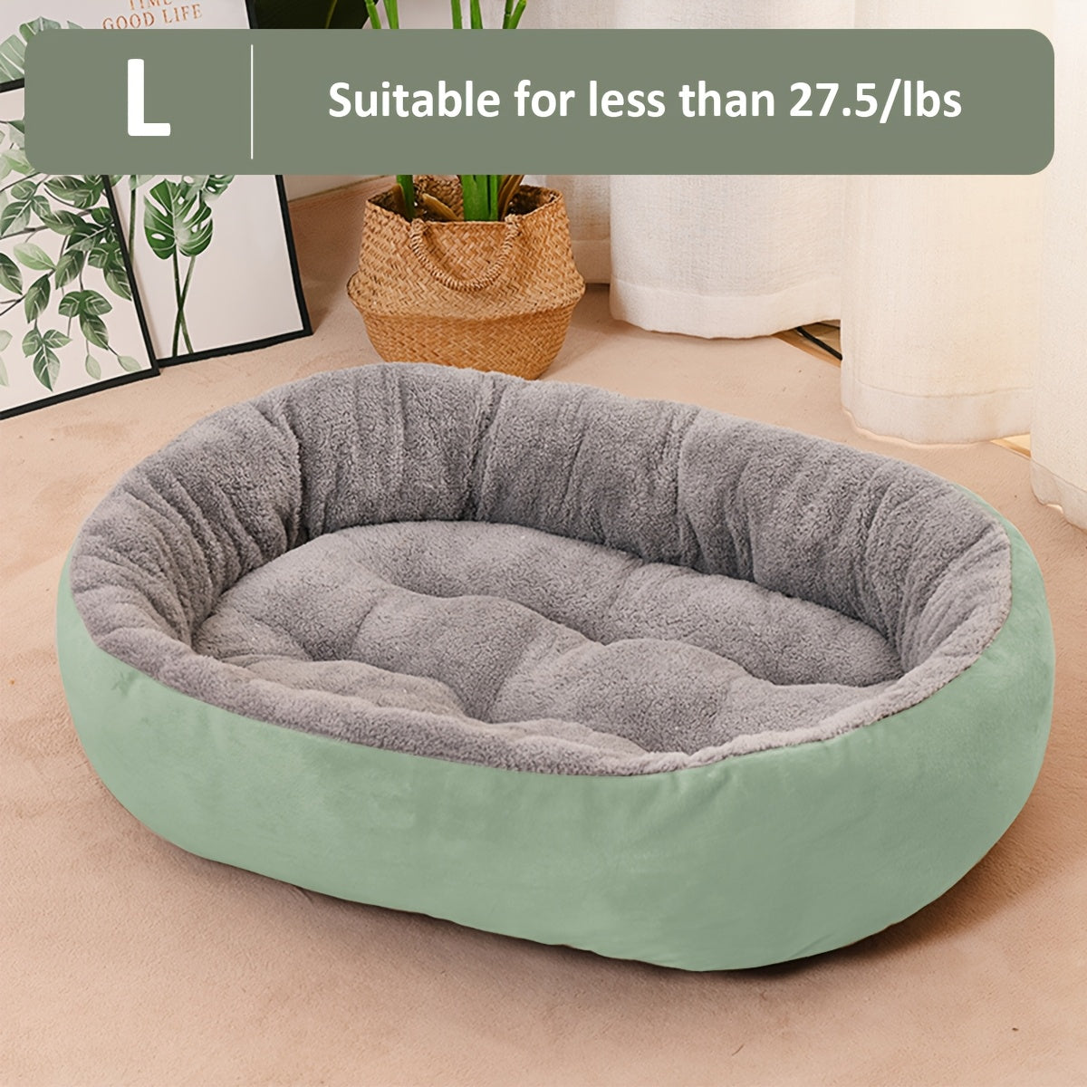 Oval Pet Bed for Small to Medium Dogs Plush Polypropylene Non-Assembled