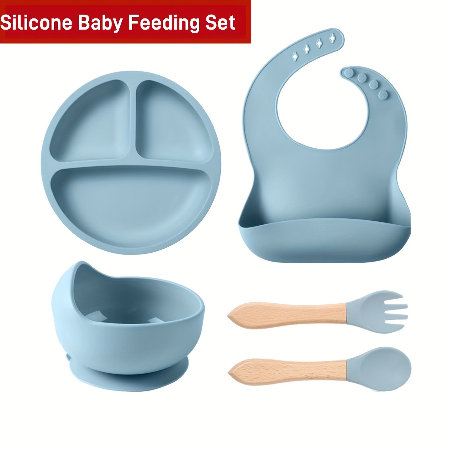 Kids Feeding Set Silicone Gray Soft Safe Easy to Clean Tableware Kit