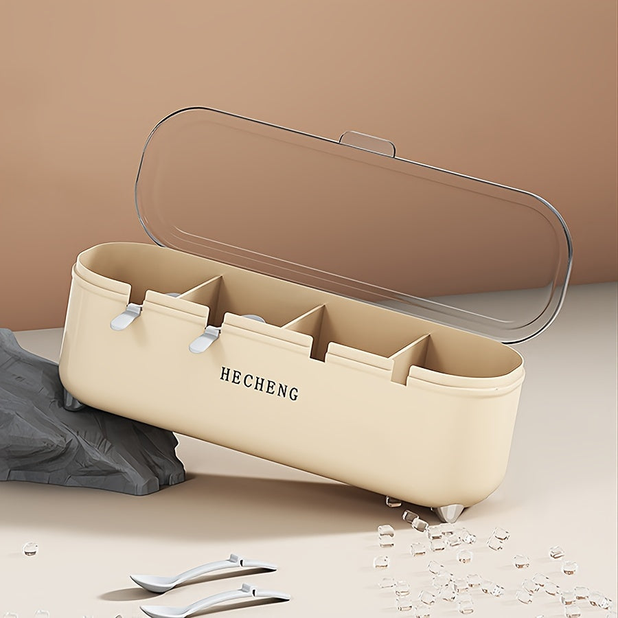 4-Compartment Seasoning Box with Lid and Spoon for Kitchen Storage