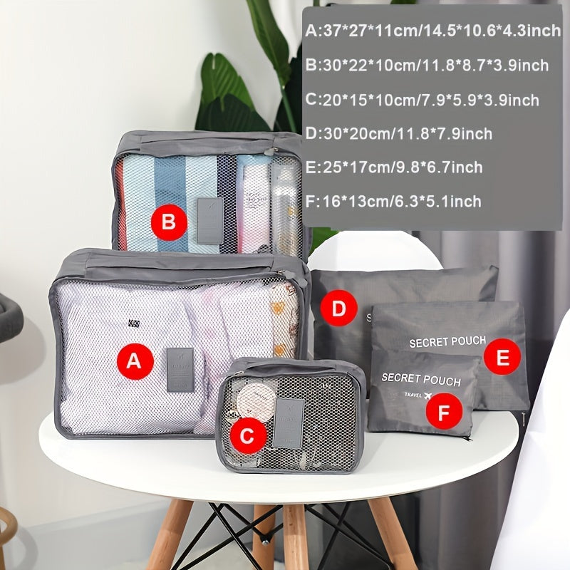 6-Piece Travel Organizer Set Lightweight Dustproof Luggage Bags for Hotels