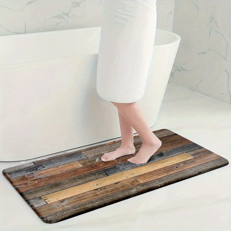 Juego de 4 alfombrillas de baño de terciopelo antideslizantes con patrones de hoja, flor, ola y madera, incluyendo alfombra y funda para inodoro