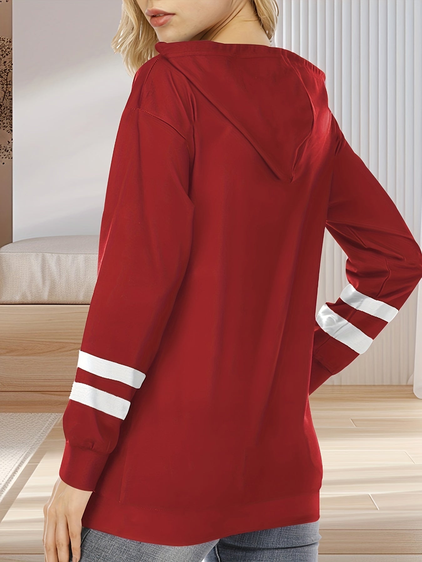 Plus Size Zip Up Hoodie With Drawstring Long Sleeve Outwear For Fall Winter