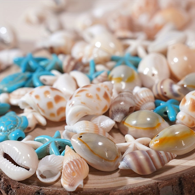 Set of 65 Natural Shell Charms for Jewelry Making Includes Shells Starfish Turtle and Hand-Drilled Holes