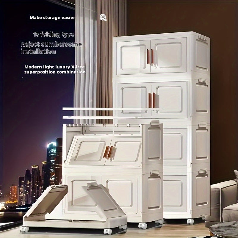 Foldable Storage Cabinet on Wheels Weatherproof Dustproof Bug-proof with Magnetic Doors for Home Use