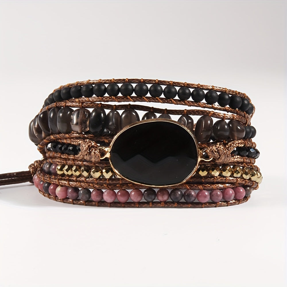 Bohemian Beaded Wrap Bracelet for Women with Natural Stones and Glass Beads