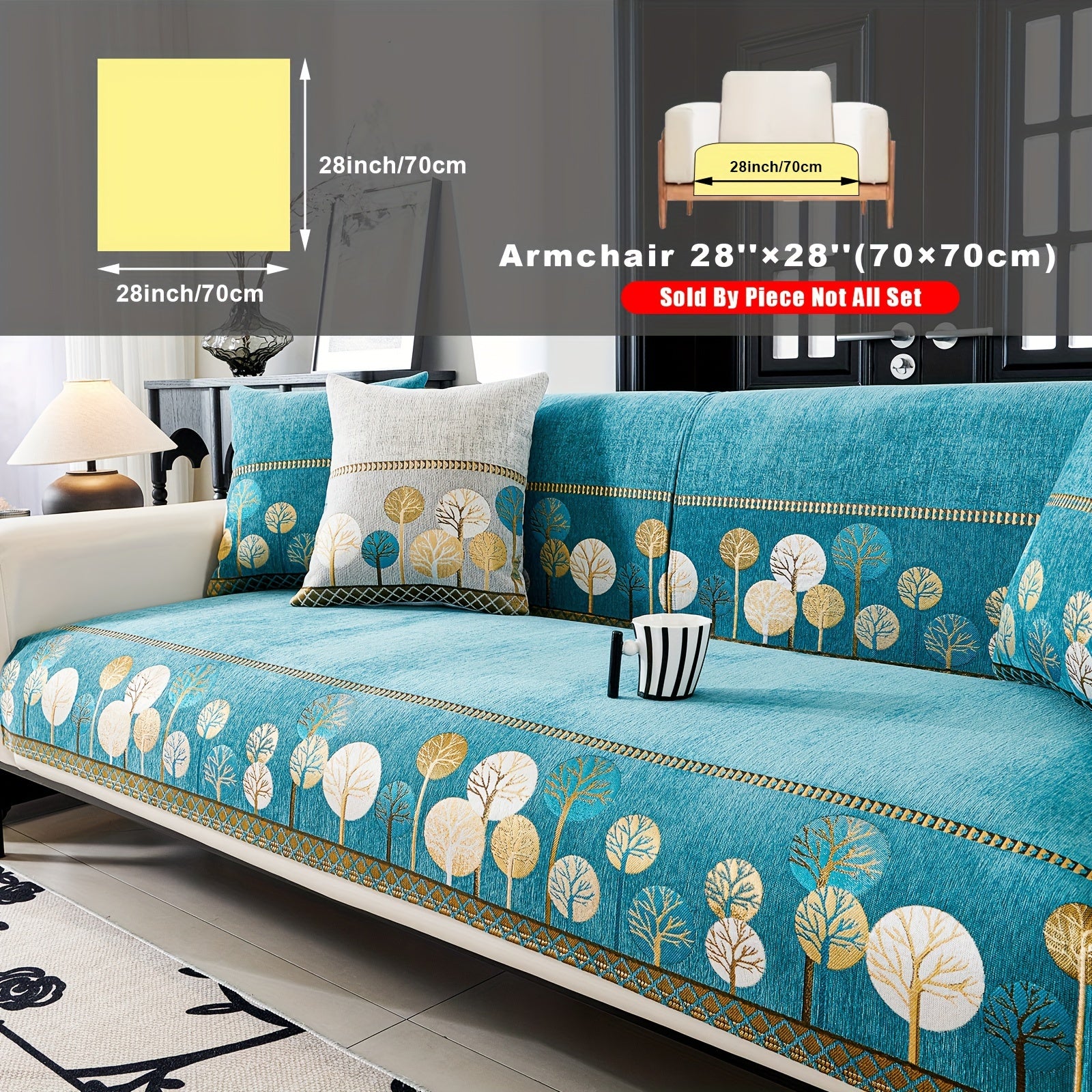 Chenille Sofa Cover with Tree Embroidery Pet-Friendly Slip-Resistant Easy to Clean Fits Various Sofa Sizes for Living Room and Home Decor