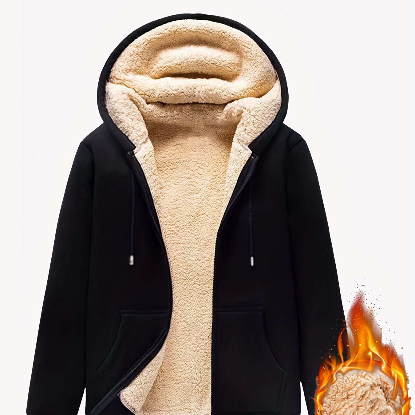 Men's Winter Jacket Hooded Fleece Lined Solid Polyester Regular Fit Medium Stretch