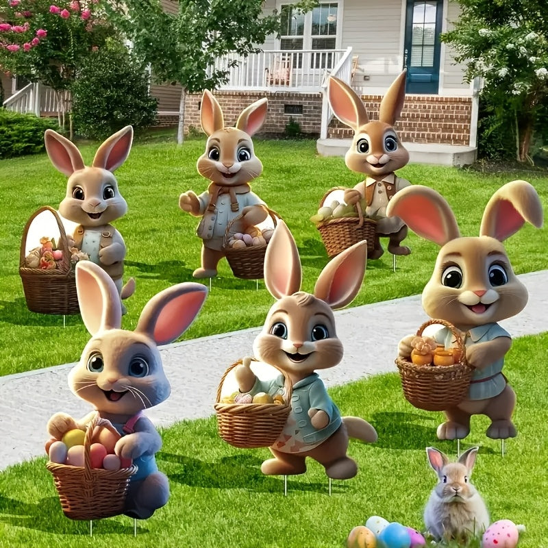 6-Pack Easter Bunny Yard Signs Plastic Rabbit Garden Stakes for Outdoor Decorations