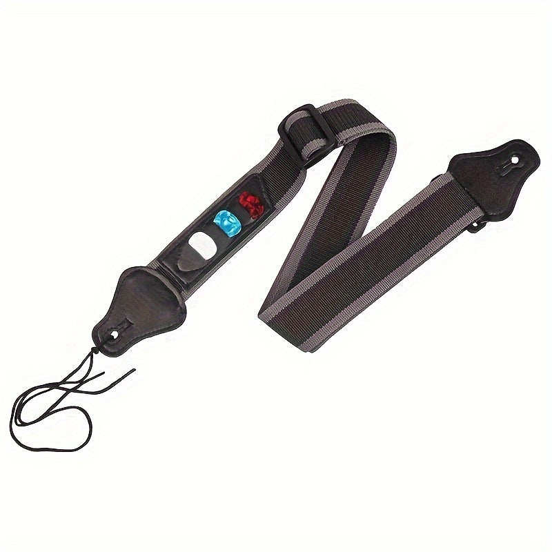Correa de guitarra de nylon trenzado negro ajustable y cómoda con soporte para pala