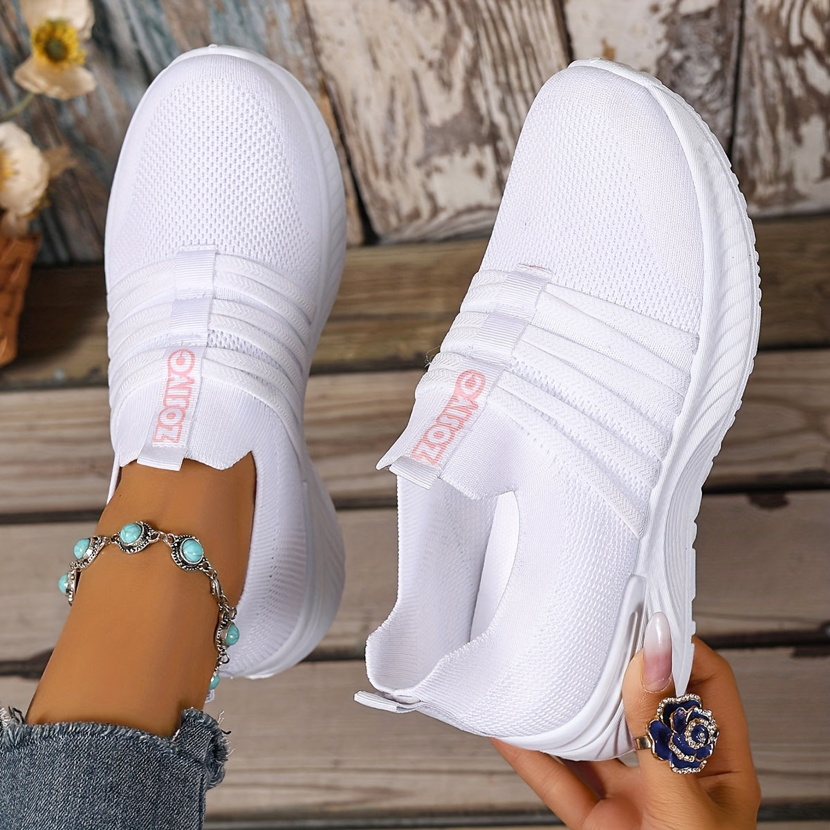 Women's Slip-On Sneakers White Black Casual Summer Shoes