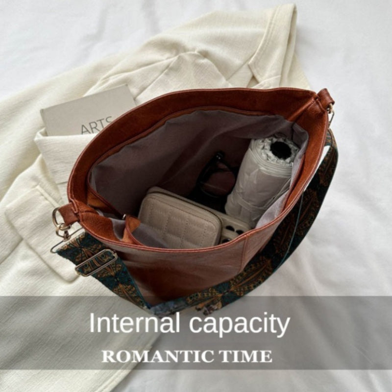 Bohemian Style Geometric PU Leather Hobo Bag for Going Out Light Brown