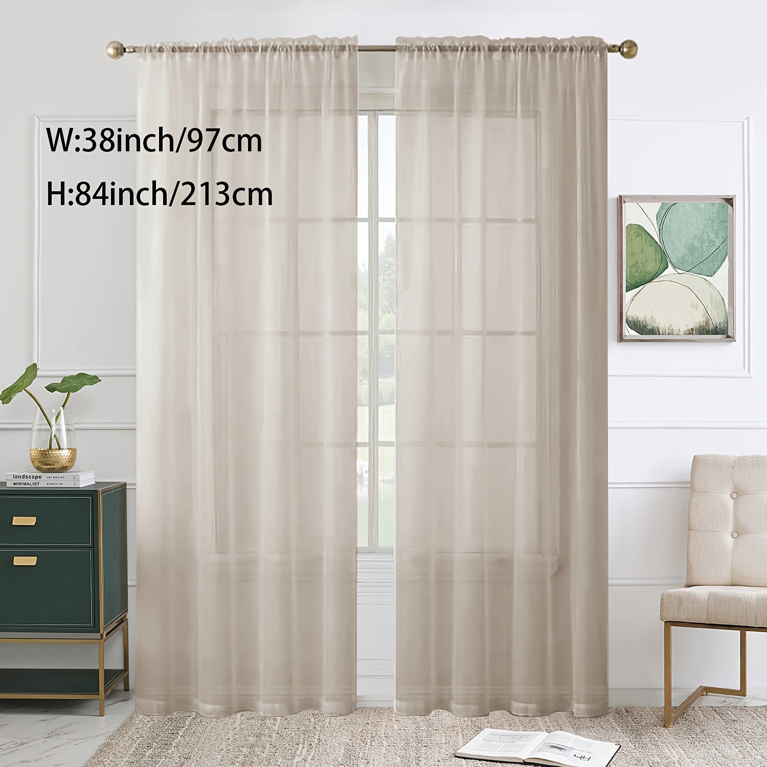 Sheer Curtain Single Panel Light Filtering Privacy Rod Pocket for Living Room Bedroom Kitchen