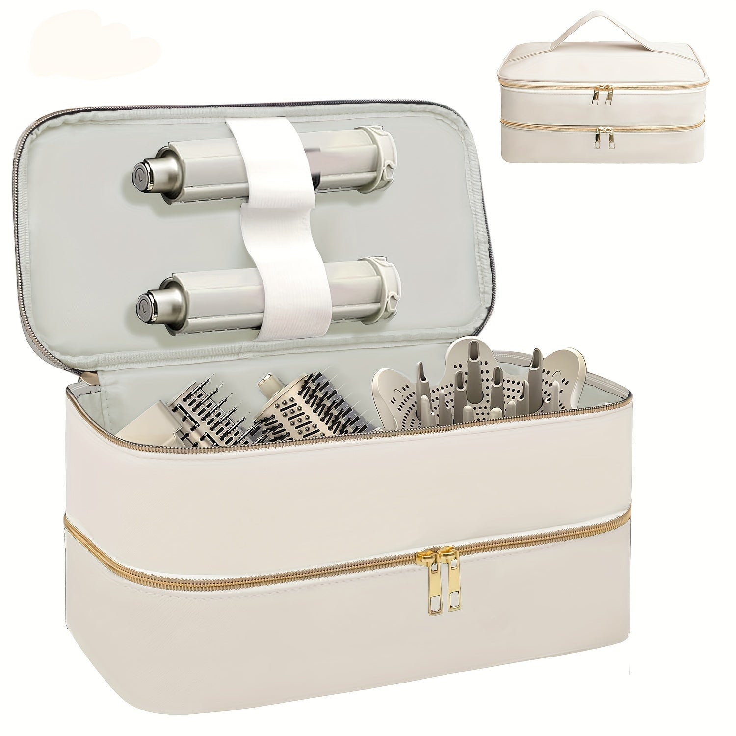 Estuche de secador de pelo de viaje unisex con bolsa organizadora a prueba de agua, resistente a arañazos y de doble capa en blanco, negro y azul