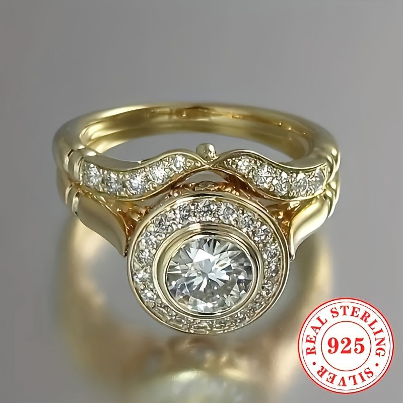 Women Sterling Silver Rings Set of 2 with Cubic Zirconia Engagement Wedding Jewelry