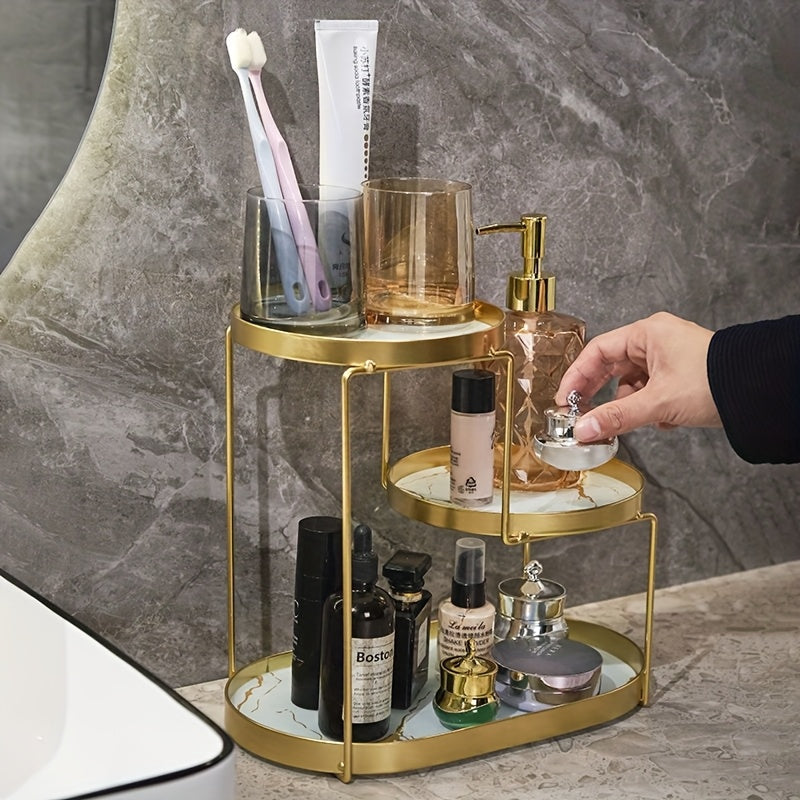 Unisex Gold Metal Tiered Makeup Organizer Portable No Assembly Required