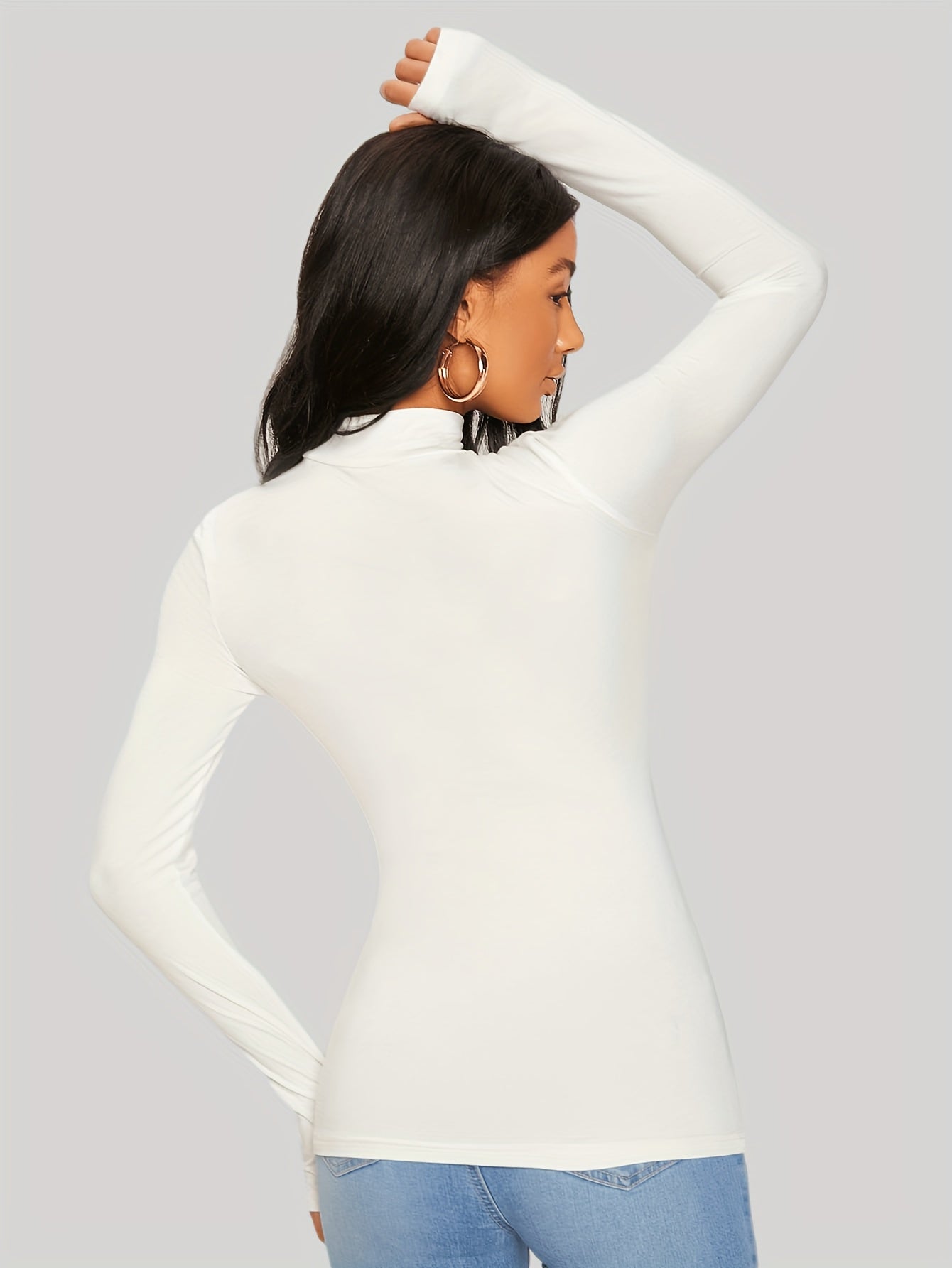 Women's Solid Knit Mock Neck T-Shirt Long Sleeve Casual Spring Fall