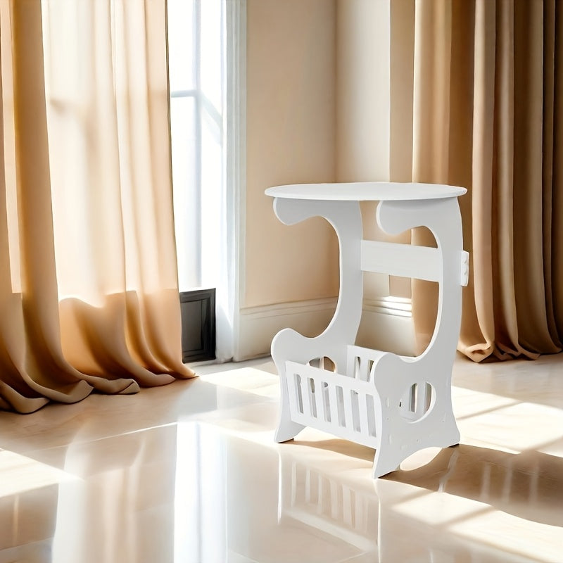 2024 Round Bedside Table with Tiered Shelf Plastic Polished Finish Space-Saving Storage