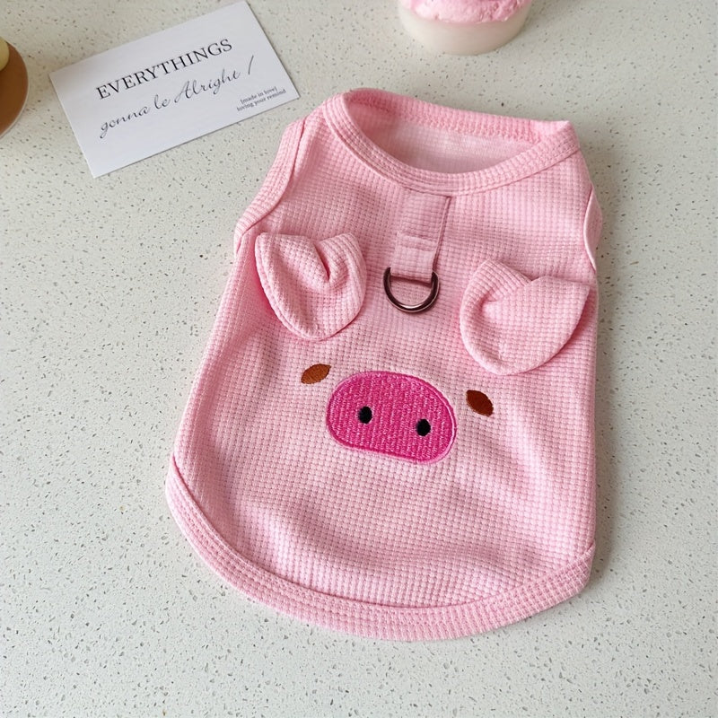 Pet Vest for Small Dogs Breathable Waffle Knit Spring Summer Animal Face Leash Ring Pullover