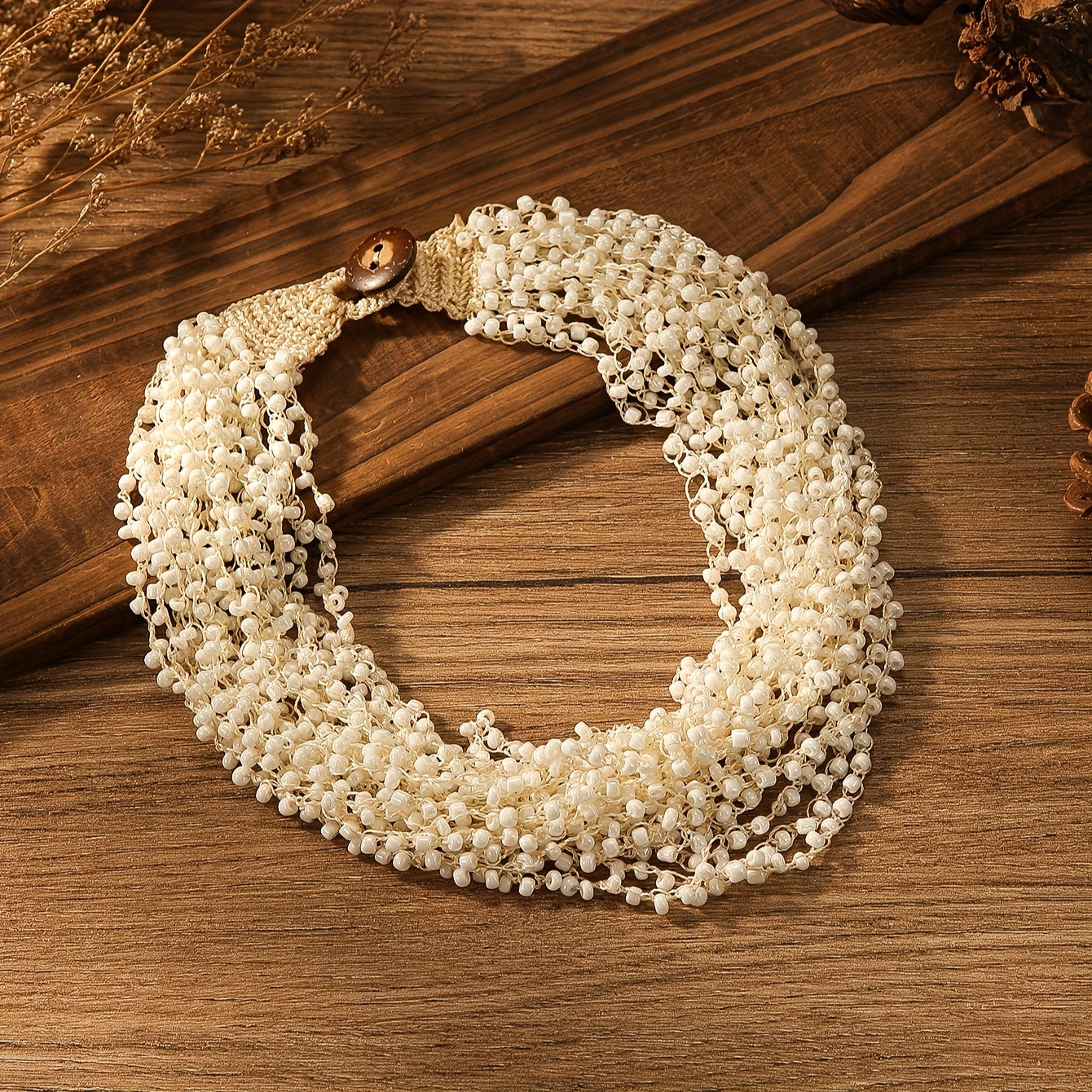 Boho Style Crochet Beaded Necklace Handmade for Holidays Unique Jewelry