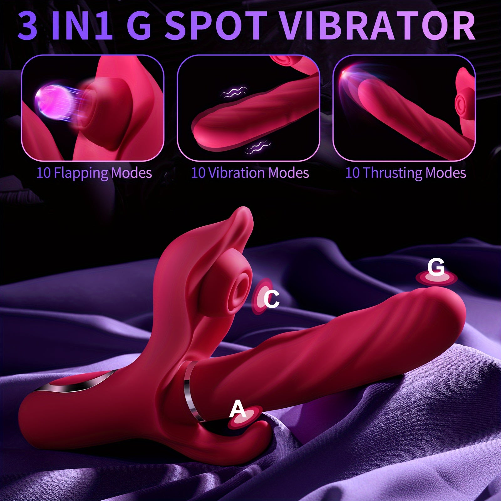 Women Rechargeable 3-in-1 G-Spot Bunny Vibrator Clitoral Stimulator