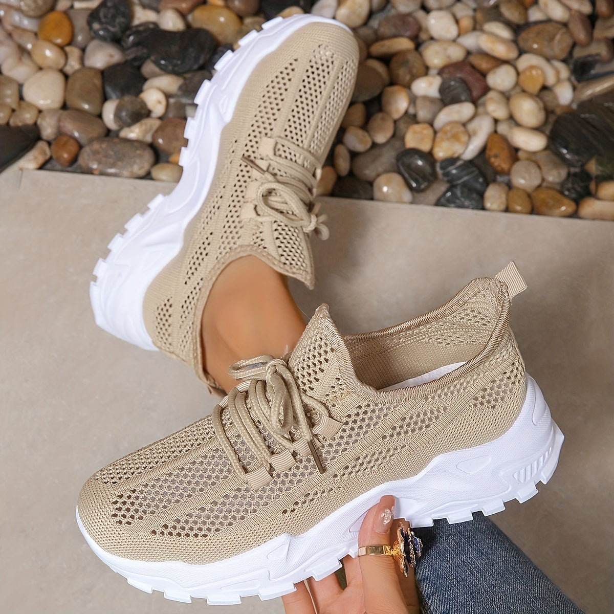 Women's Breathable Mesh Slip-On Sneakers Lightweight Summer White Shoes