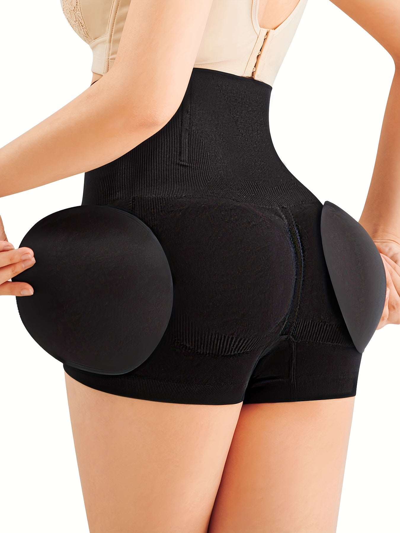 Women's High-Waisted Shapewear Shorts Tummy Control Butt Lifter Solid Knit Fabric