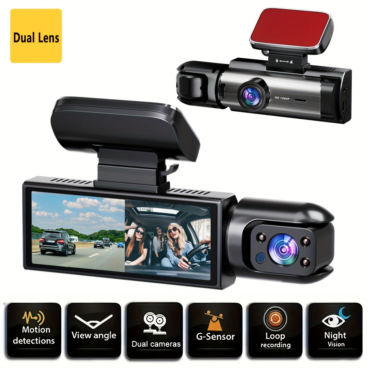 Dual Camera Car Dash Cam 1080P Night Vision Loop Recording Wide Angle 8.03cm IPS Screen
