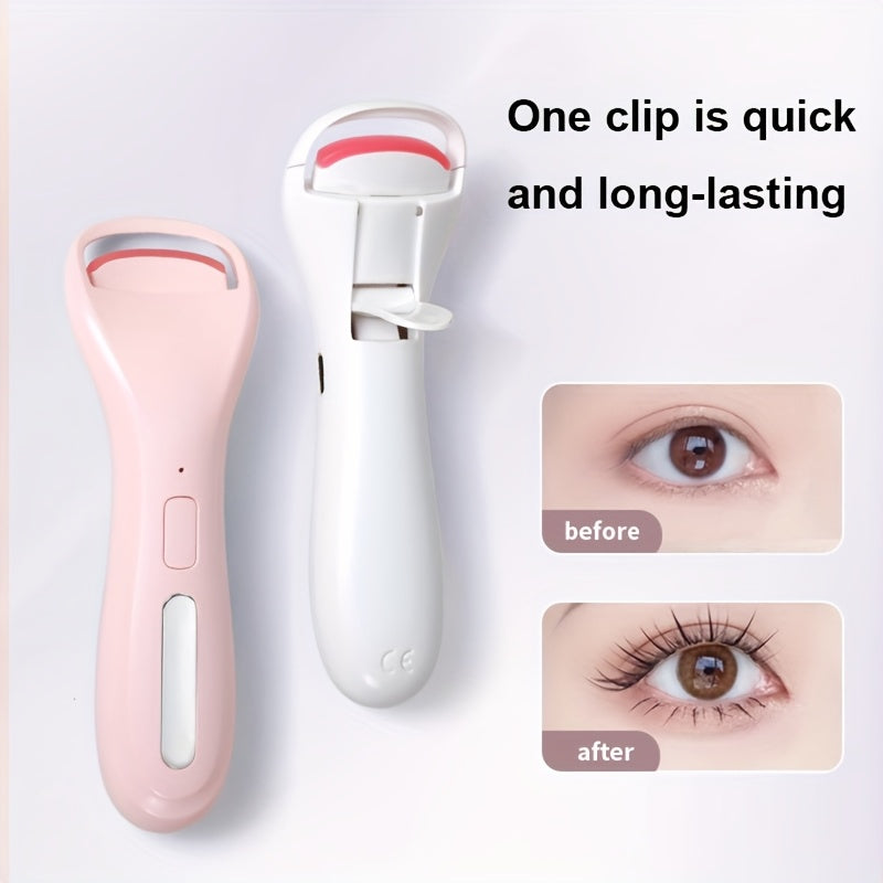 Electric Eyelash Curler USB Rechargeable Heat Setting for Natural Long-Lasting Curls White Pink
