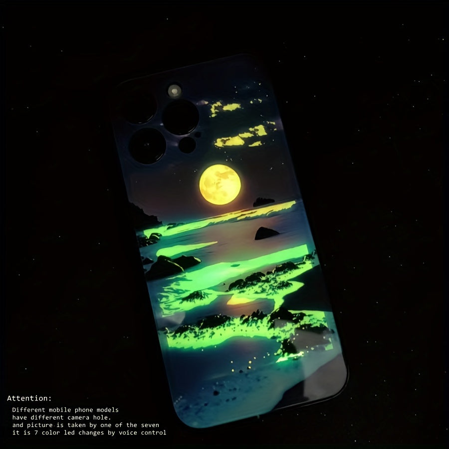 Luminous Smart Voice Control Phone Case for Samsung iPhone with Landscape Design and Tempered Glass