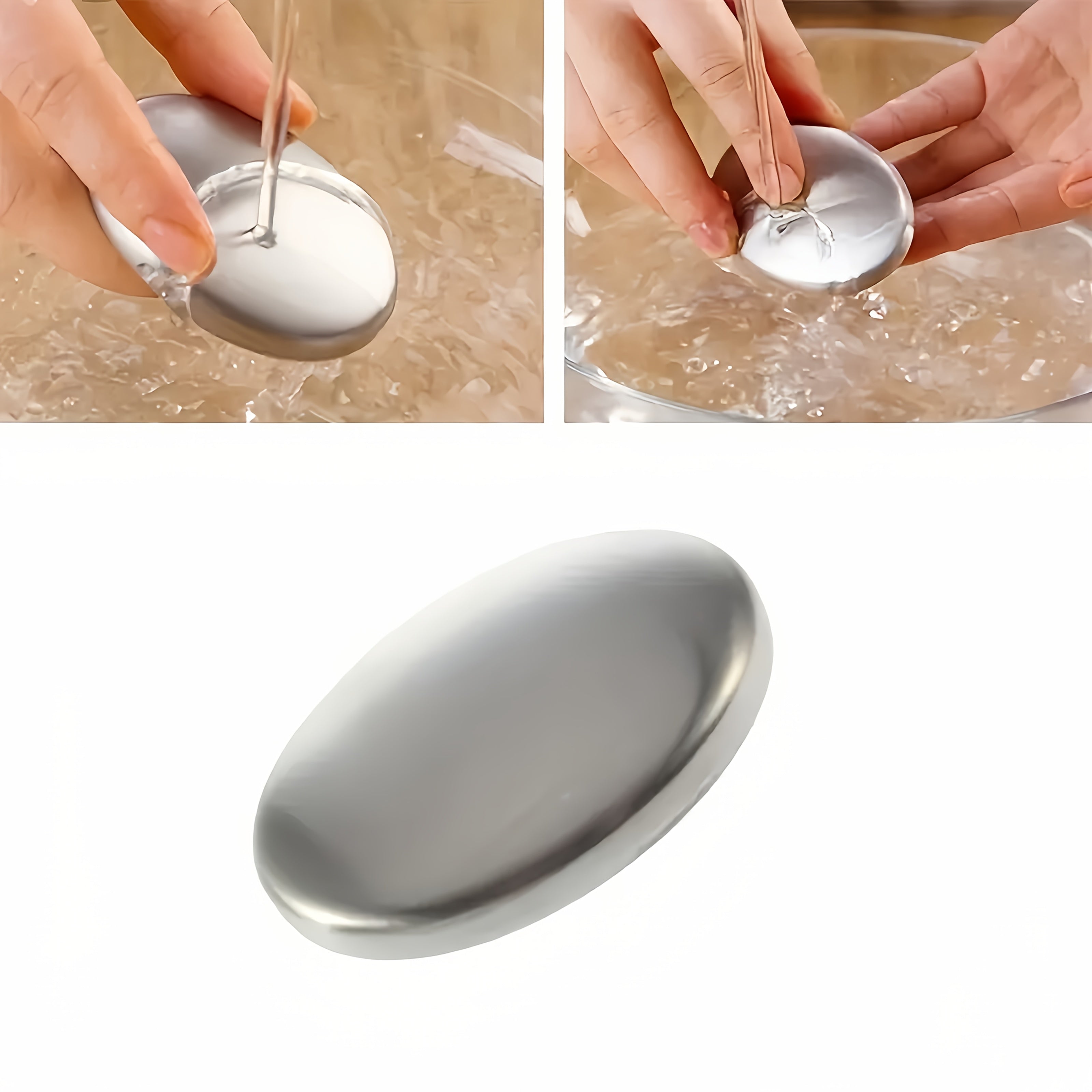 Oval Stainless Steel Soap Odor Neutralizer with Black Holder for Kitchen Bathroom
